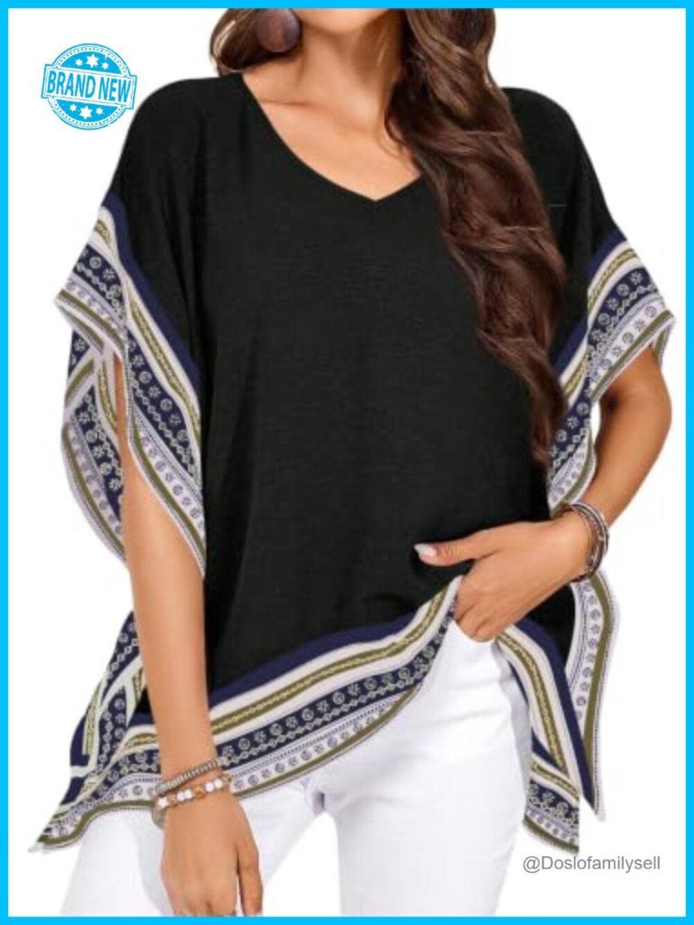 Batwing Short Sleeve V Neck Floral Flowy Boho Tunic Top